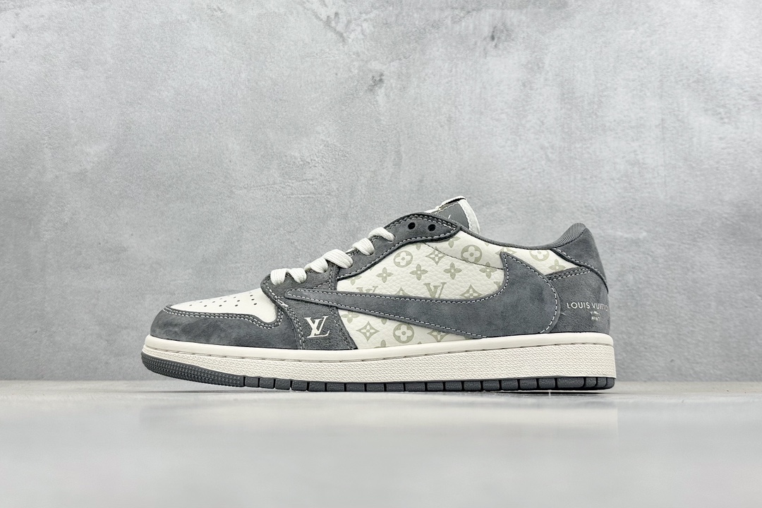 280 私 Travis Scott x Nike Air Jordan 1 Low x Louis Vuitton Air Jordan 1 Low 反转翻毛白深空灰倒钩 SJ2068-001