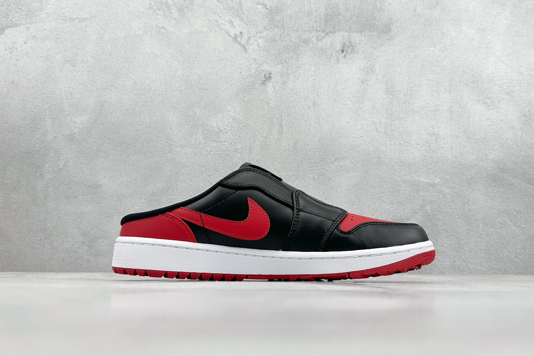 240 Dt纯原 Air Jordan 1 Mule Golf "Bred" AJ1 乔1黑白红 高尔夫一脚蹬 FJ1214-001