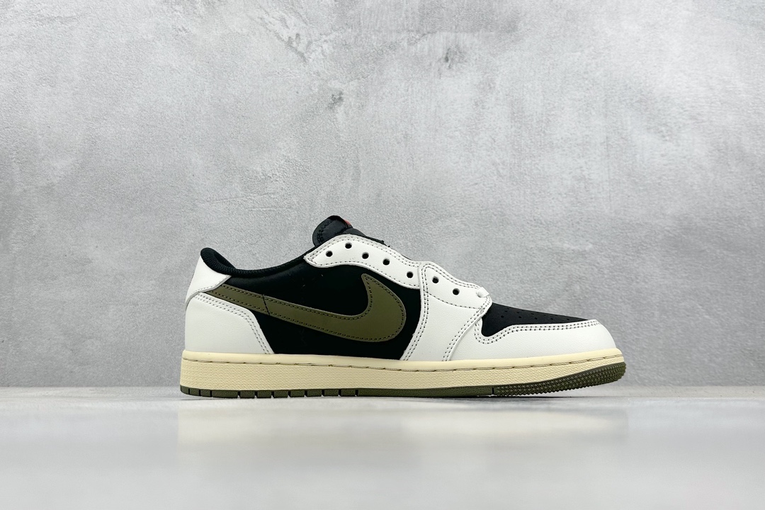 220 G版 Travis Scott x Air Jordan AJ1 Low OG SP TS联名倒钩5.0低帮 白黑橄榄绿 DZ4137-106