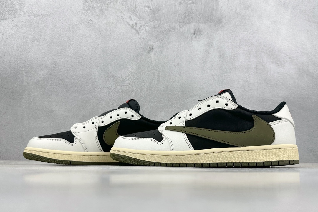 220 G版 Travis Scott x Air Jordan AJ1 Low OG SP TS联名倒钩5.0低帮 白黑橄榄绿 DZ4137-106