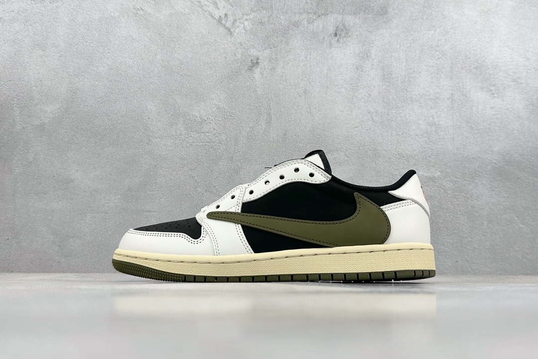 220 G版 Travis Scott x Air Jordan AJ1 Low OG SP TS联名倒钩5.0低帮 白黑橄榄绿 DZ4137-106