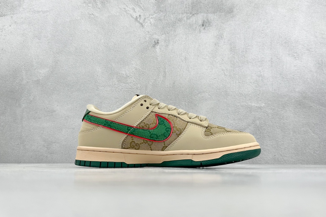 280 Nk SB Dunk Low 古驰联名-米黄绿勾 周年高端定制 低帮休闲板鞋 DQ1098-357