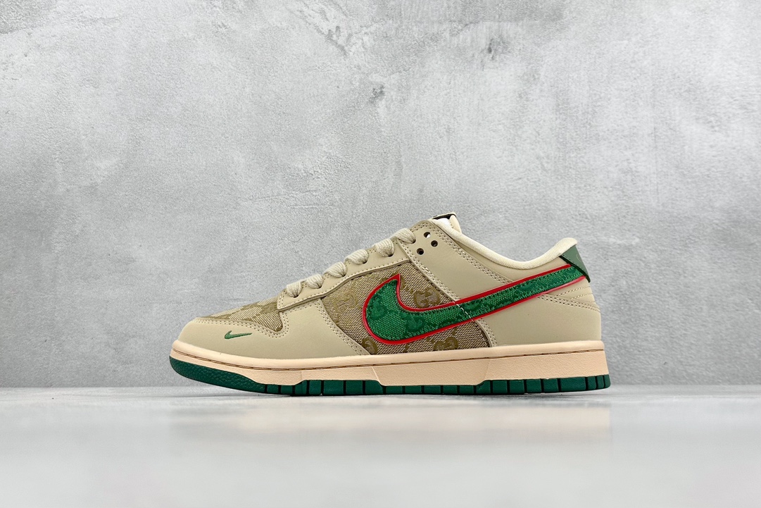 280 Nk SB Dunk Low 古驰联名-米黄绿勾 周年高端定制 低帮休闲板鞋 DQ1098-357