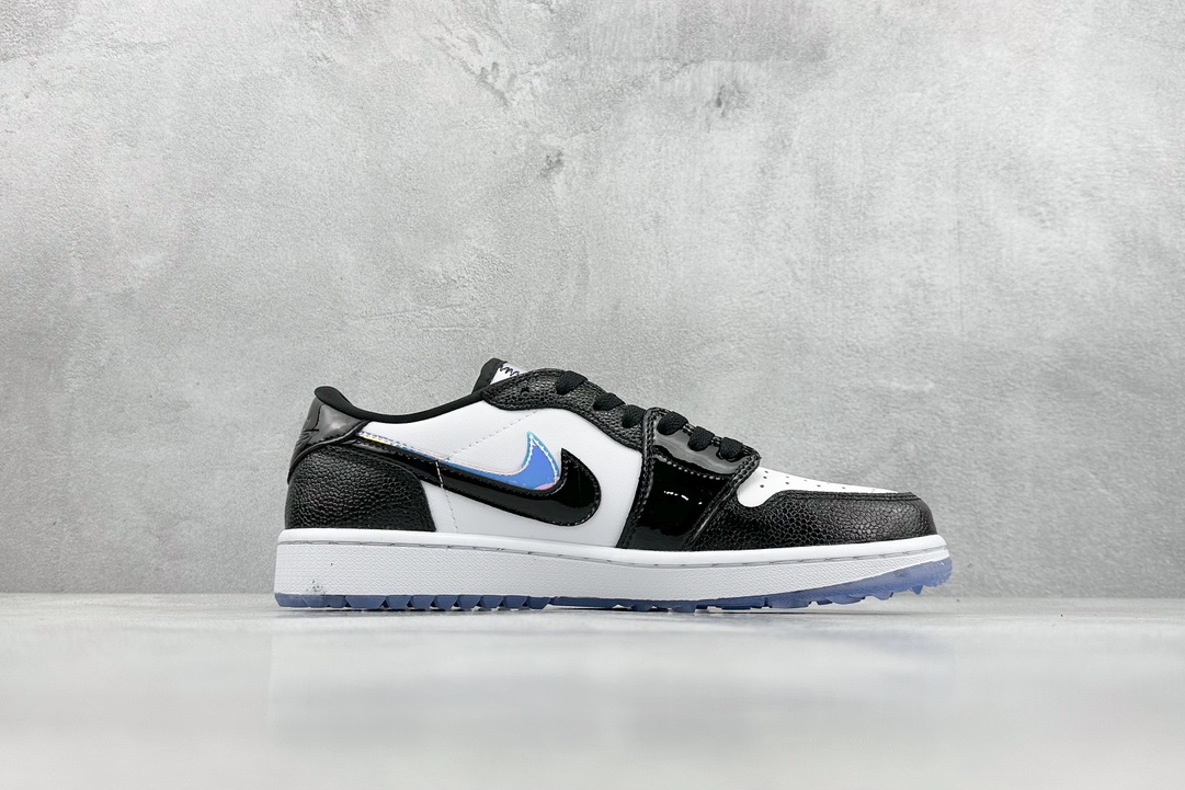 200 K版 Air Jordan 1 Low Golf AJ1 乔1全新高尔夫版 镭射漆皮黑双钩 FZ4159-100