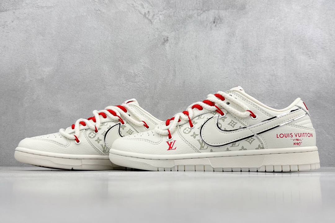 300 Nike SB Dunk Low x Louis Vuitton 高端定制绑带白红 SJ2068-242