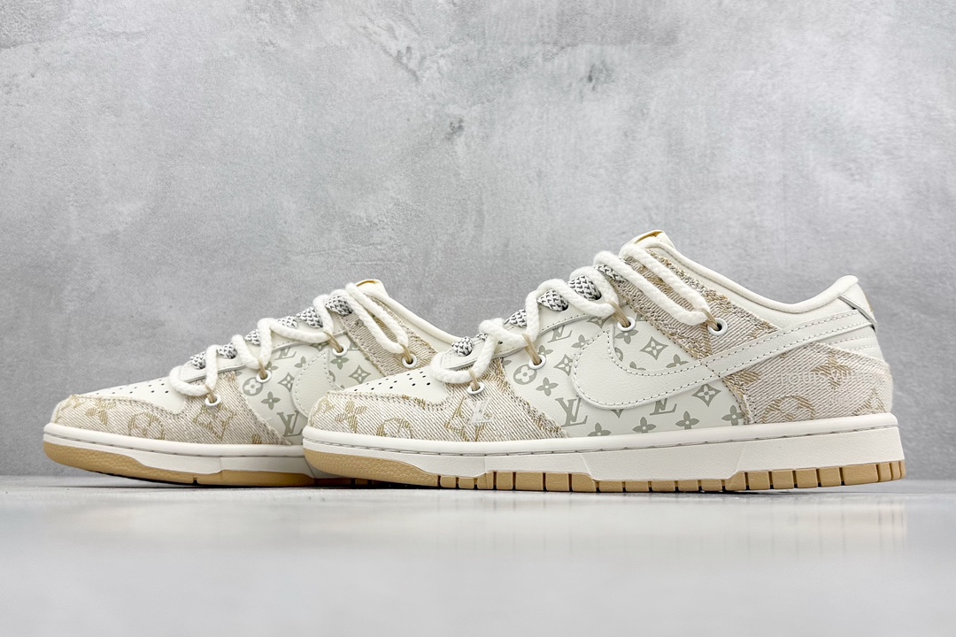 300 Nike SB Dunk Low x Louis Vuitton 定制绑带白黄 SJ2068-247