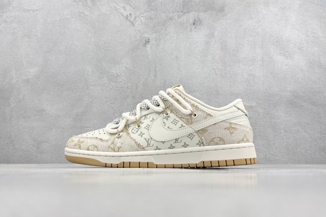 300 Nike SB Dunk Low x Louis Vuitton 定制绑带白黄 SJ2068-247