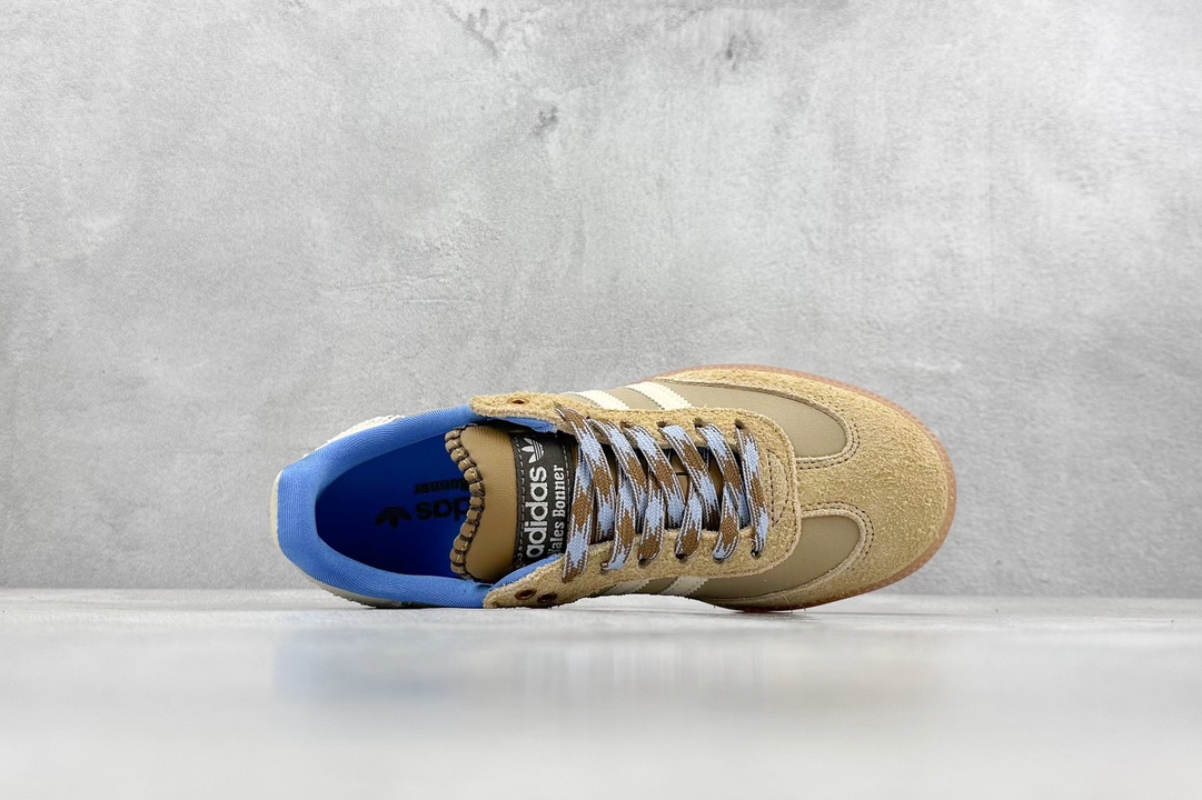 Adidas Originals Samba Classic”Tan/White/Gum” Samba dance shoes ”Jointly branded milk tea yellow, milk white and blue raw rubber sole” IH3261