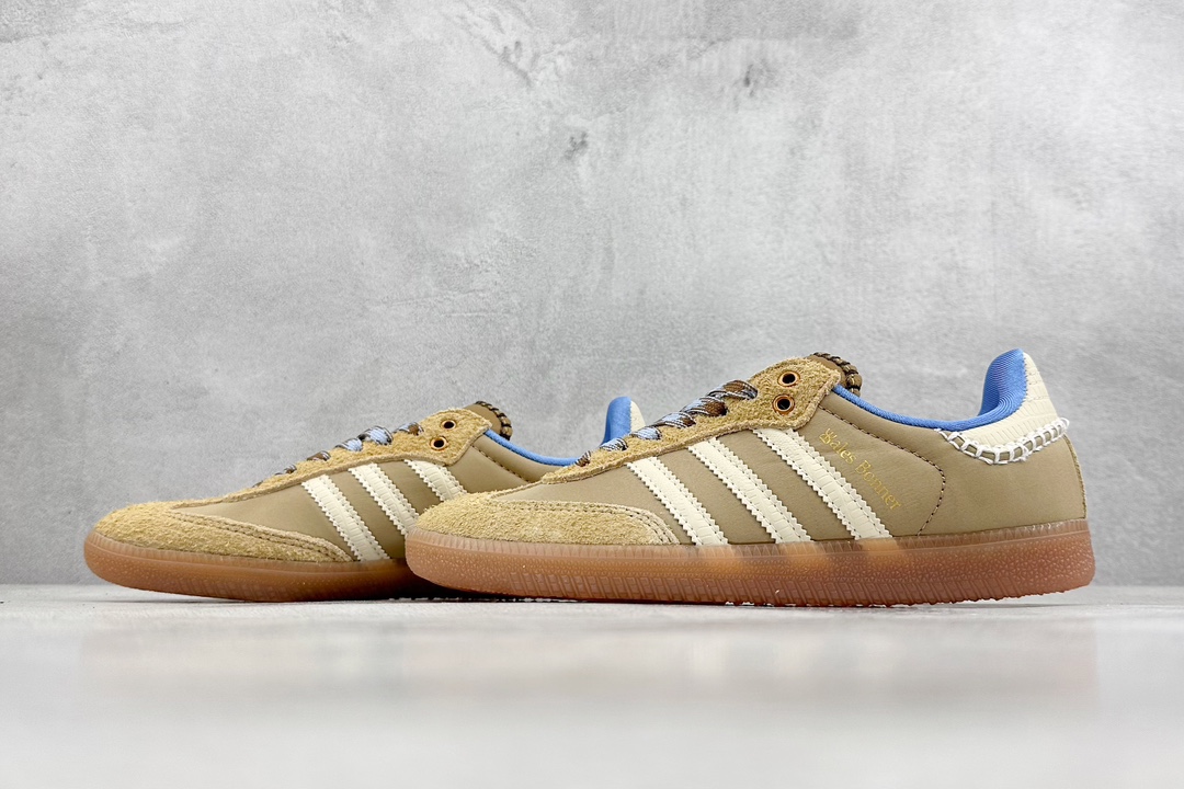 Adidas Originals Samba Classic”Tan/White/Gum” Samba dance shoes ”Jointly branded milk tea yellow, milk white and blue raw rubber sole” IH3261