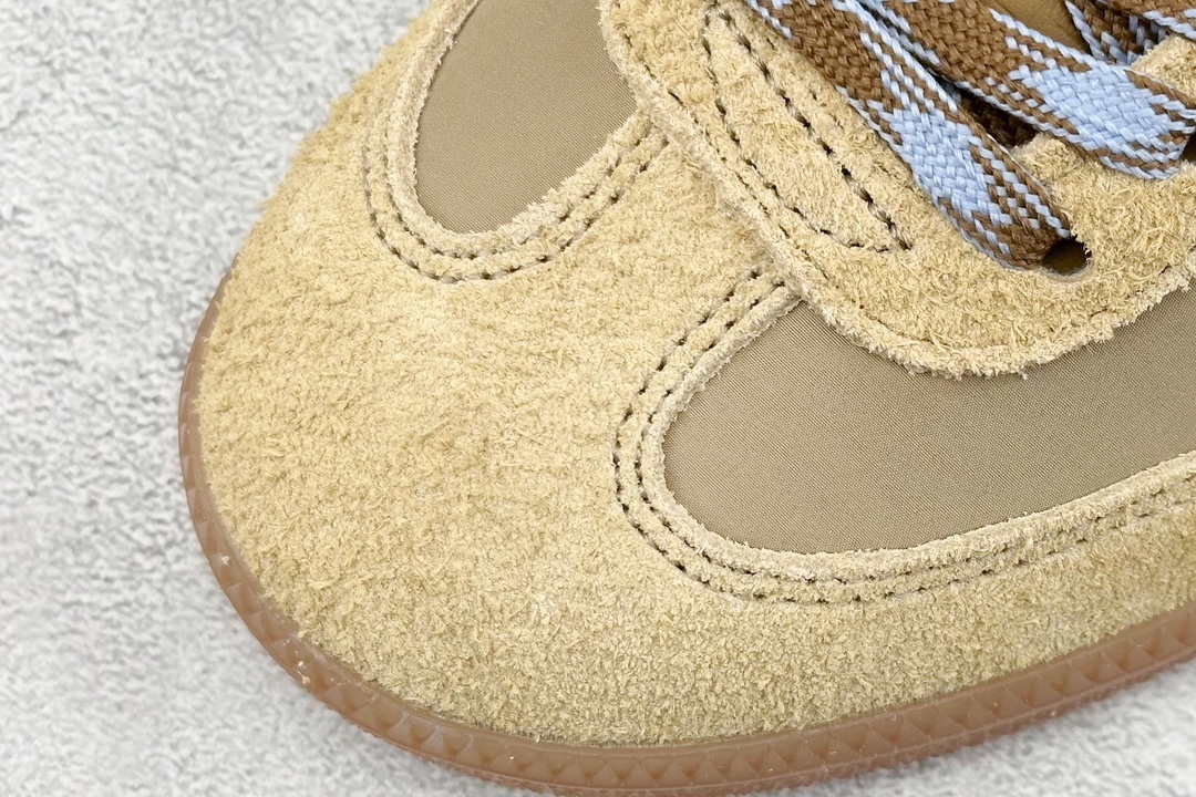 Adidas Originals Samba Classic”Tan/White/Gum” Samba dance shoes ”Jointly branded milk tea yellow, milk white and blue raw rubber sole” IH3261