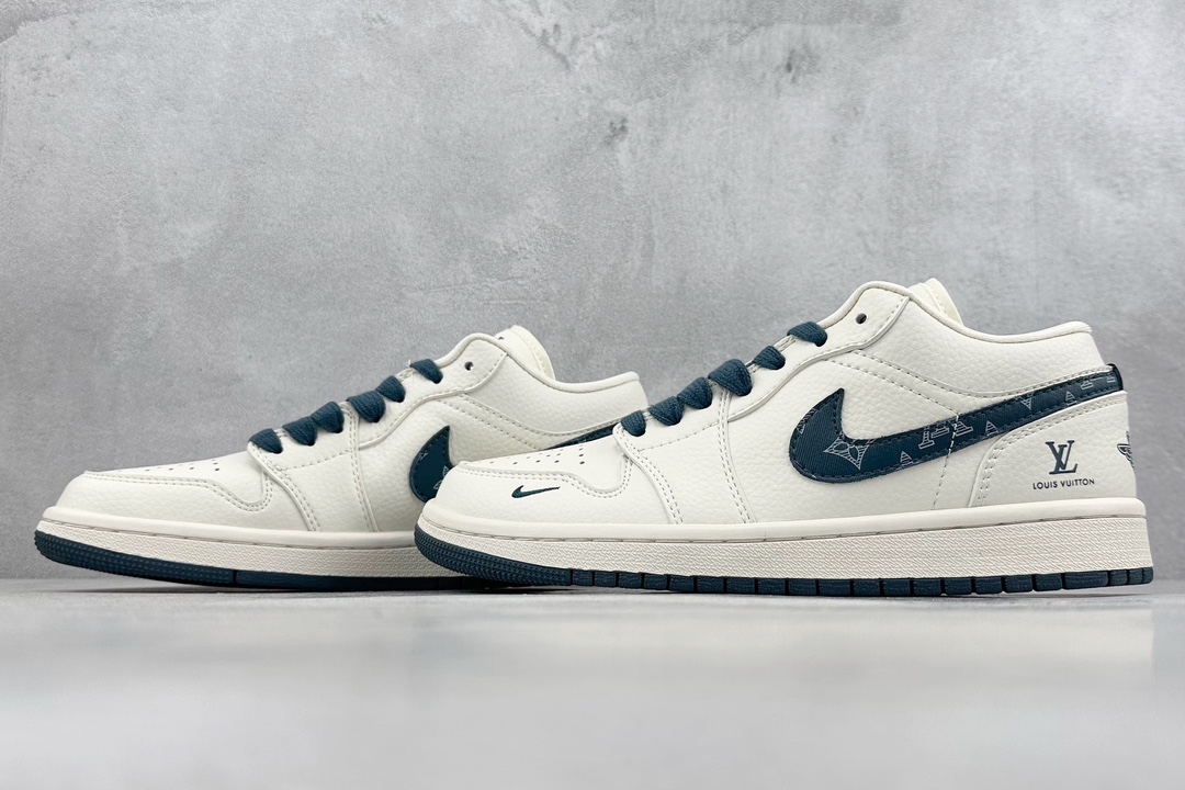 280 Air Jordan 1 Low AJ1 乔1 LV联名-米白蓝勾 高端定制低帮文化休闲板鞋 WG8850-005