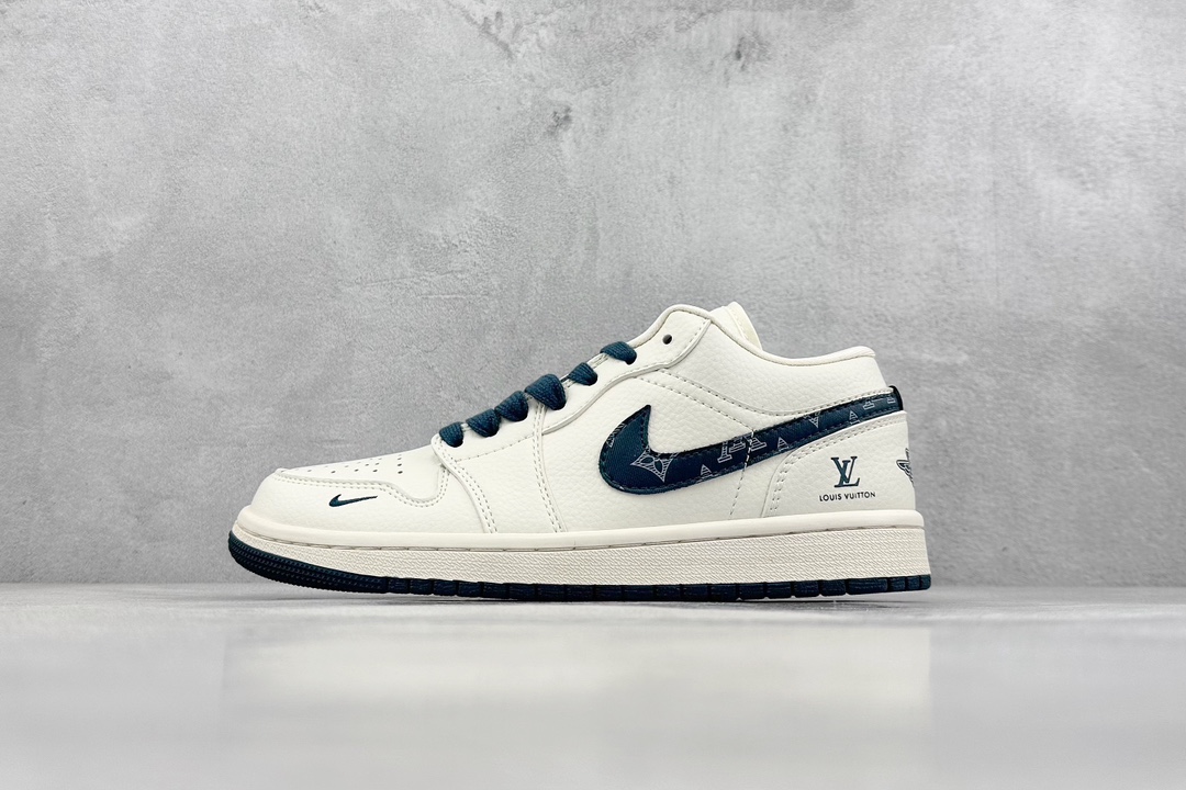 280 Air Jordan 1 Low AJ1 乔1 LV联名-米白蓝勾 高端定制低帮文化休闲板鞋 WG8850-005