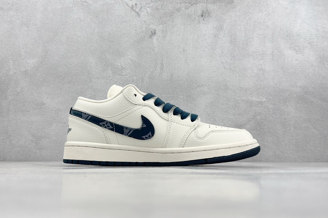 280 Air Jordan 1 Low AJ1 乔1 LV联名-米白蓝勾 高端定制低帮文化休闲板鞋 WG8850-005