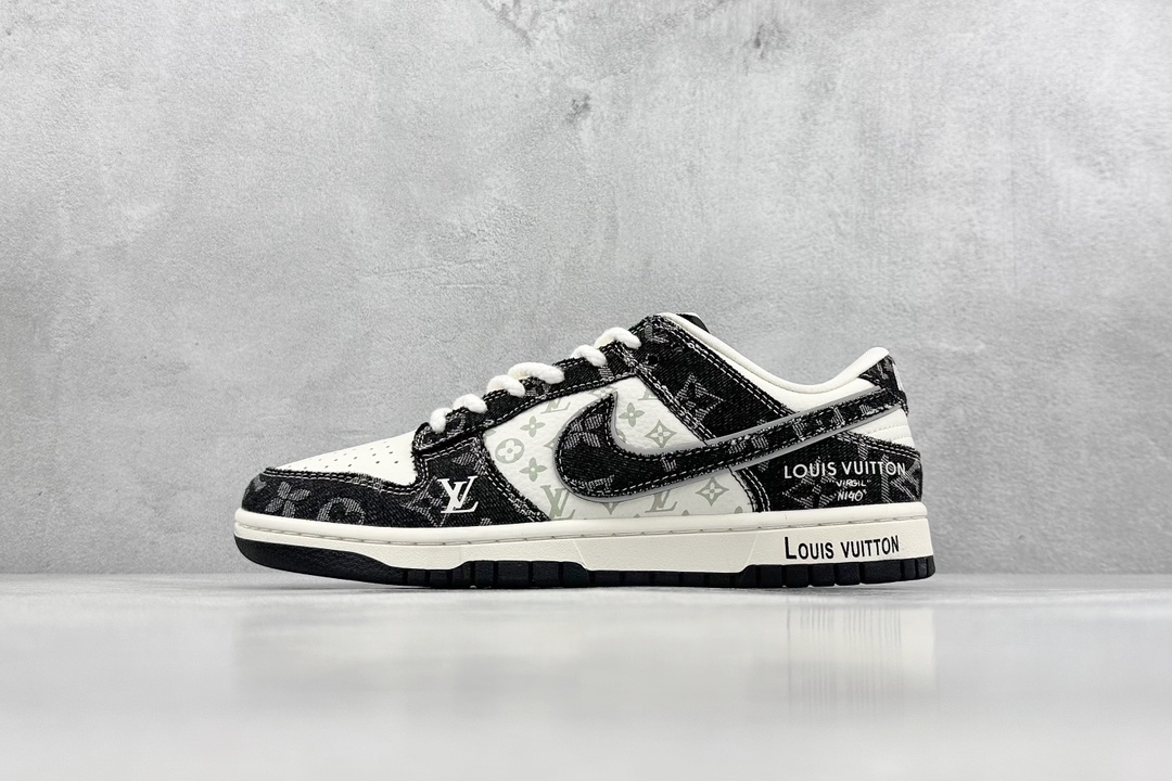 280 NK Dunk Low Retro ”DIY高端定制” LV米白黑牛仔印花 低帮休闲运动板鞋 SJ2068-256