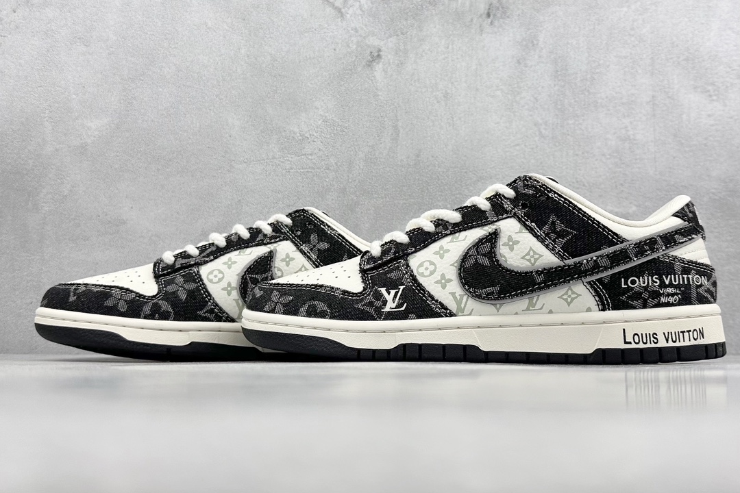 280 NK Dunk Low Retro ”DIY高端定制” LV米白黑牛仔印花 低帮休闲运动板鞋 SJ2068-256