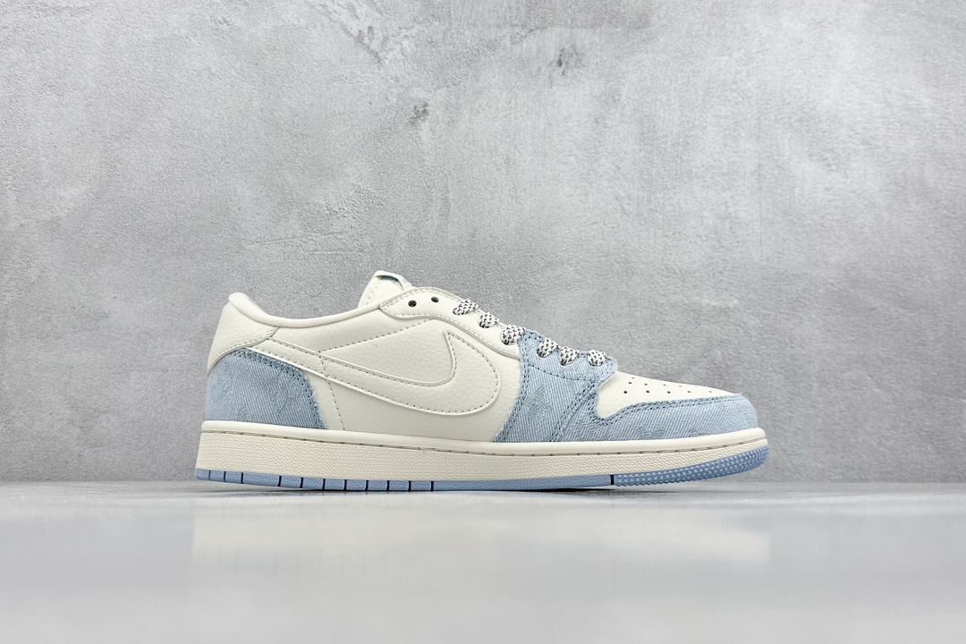 280 Travis Scott x Nike Air Jordan 1 Low x Louis Vuitton 三方联名 Air Jordan 1 Low 反转白牛仔布浅蓝倒钩 LJ5188-003