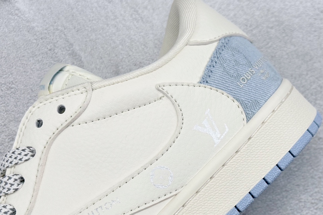 280 Travis Scott x Nike Air Jordan 1 Low x Louis Vuitton 三方联名 Air Jordan 1 Low 反转白牛仔布浅蓝倒钩 LJ5188-003