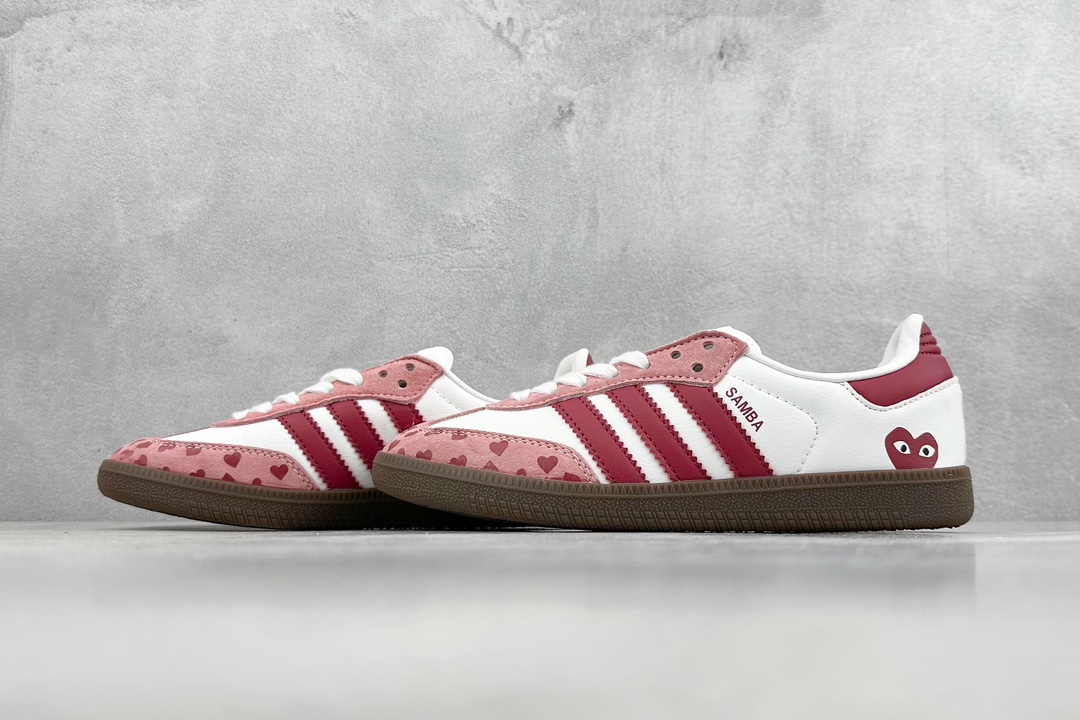 adidas originals Samba OG x Comme des Garcons 川久白玫红桑巴舞系列复古经典轻便板鞋  FW2414