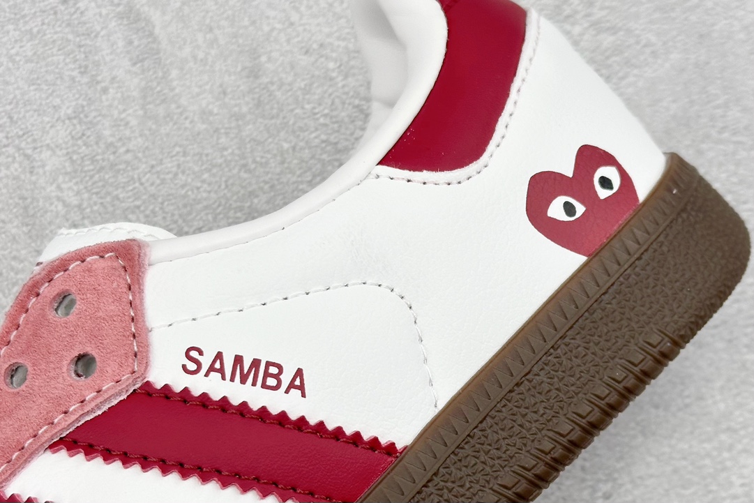 adidas originals Samba OG x Comme des Garcons 川久白玫红桑巴舞系列复古经典轻便板鞋  FW2414