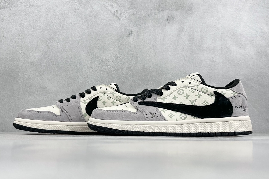 Travis Scott x Nike Air Jordan 1 Low x Louis Vuitton 三方联名 Air Jordan 1 Low 反转白浅紫黑倒钩 SJ2068-101