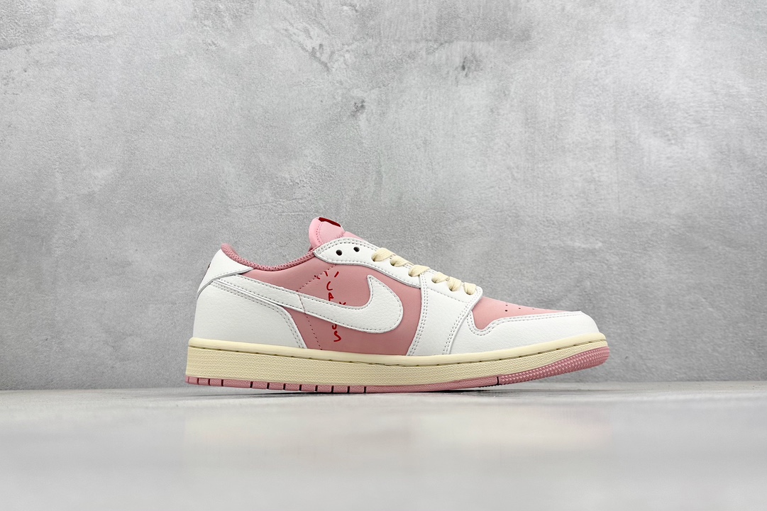 K版 Travis Scott x Air Jordan 1 Low 粉白 倒勾低帮 DM7866-600