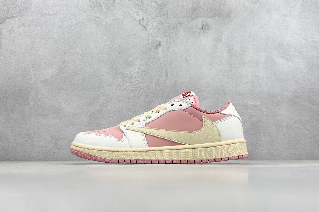 K版 Travis Scott x Air Jordan 1 Low 粉白 倒勾低帮 DM7866-600