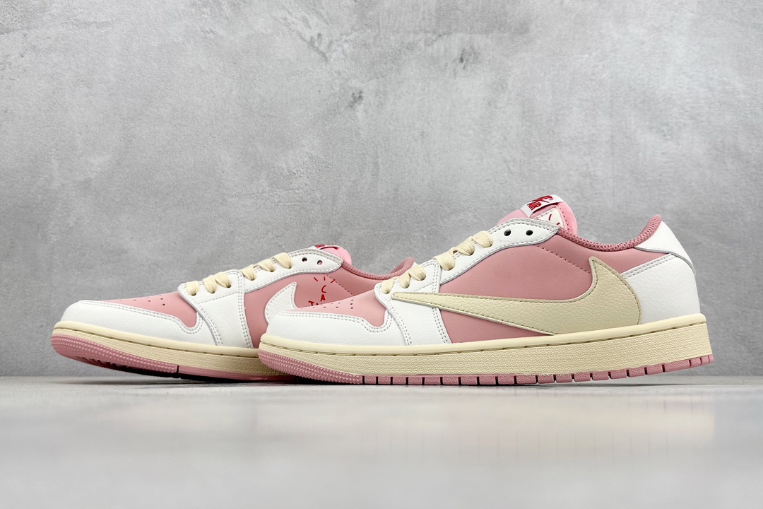 K版 Travis Scott x Air Jordan 1 Low 粉白 倒勾低帮 DM7866-600