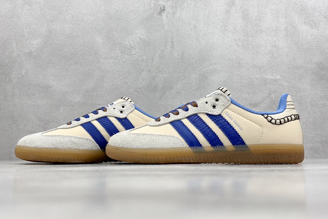 Ls版 Wales Bonner x Adidas Originals Samba Classic”Tan/White/Gum”桑巴舞板鞋“联名米白蓝生胶底” IH7756