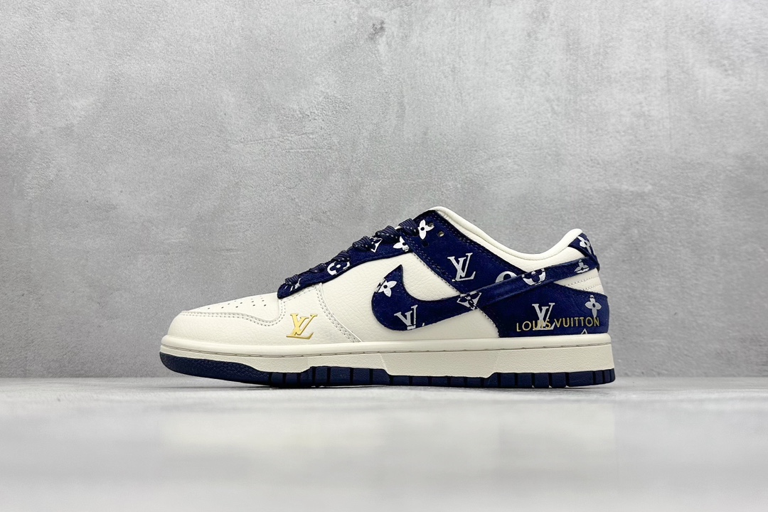 Nike SB Dunk Low x Louis Vuitton 白蓝拼接翻毛 XD6188-029