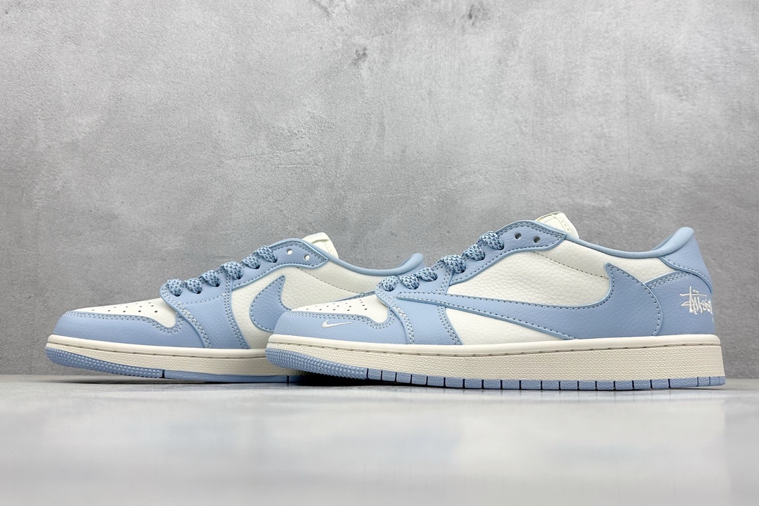 Travis Scott x Fragment Design x Air Jordan 1 Low OG SP AJ1 乔1 斯图西联名-白蓝 低帮文化休闲板鞋 BB6588-101