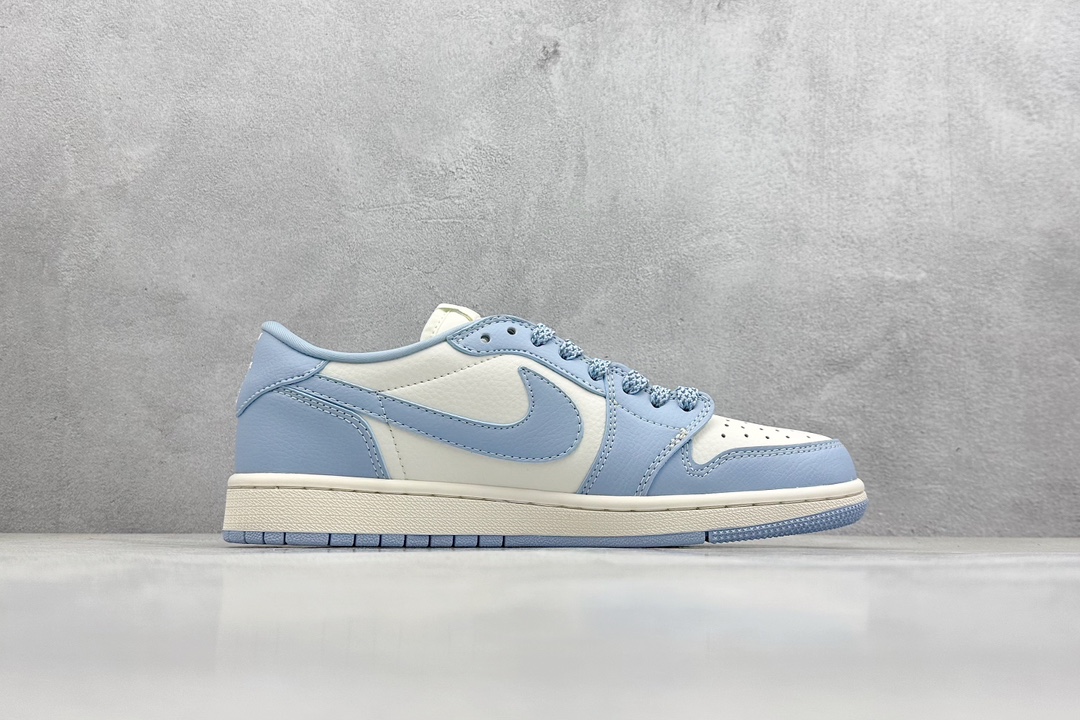 Travis Scott x Fragment Design x Air Jordan 1 Low OG SP AJ1 乔1 斯图西联名-白蓝 低帮文化休闲板鞋 BB6588-101