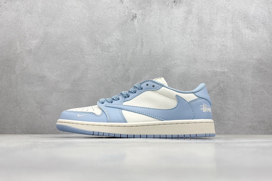 Travis Scott x Fragment Design x Air Jordan 1 Low OG SP AJ1 乔1 斯图西联名-白蓝 低帮文化休闲板鞋 BB6588-101