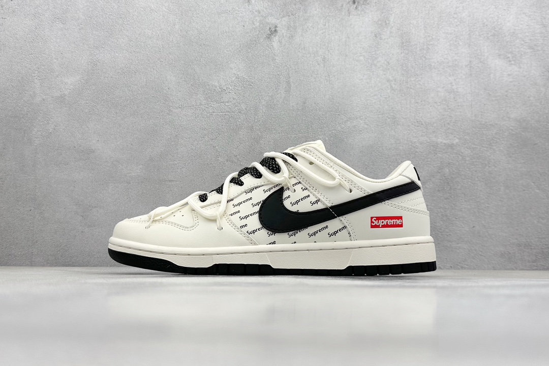 Nike SB Dunk Low x Supreme 米白黑绑带满天星 JJ5688-108