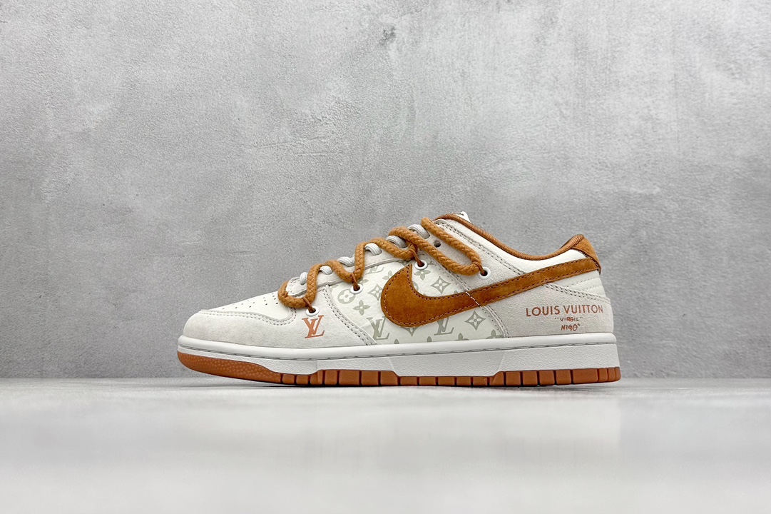 LV联名-灰棕绑带猪八海外官方同步限量发售路易威登x Nike Dunk Low 耐克板鞋 FC1688-185