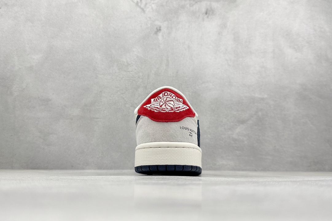 K版 Travis Scott x Nike Air Jordan 1 Low x Louis Vuitton Air Jordan 1 Low 反转翻毛白蓝红倒钩 YQ2088-668