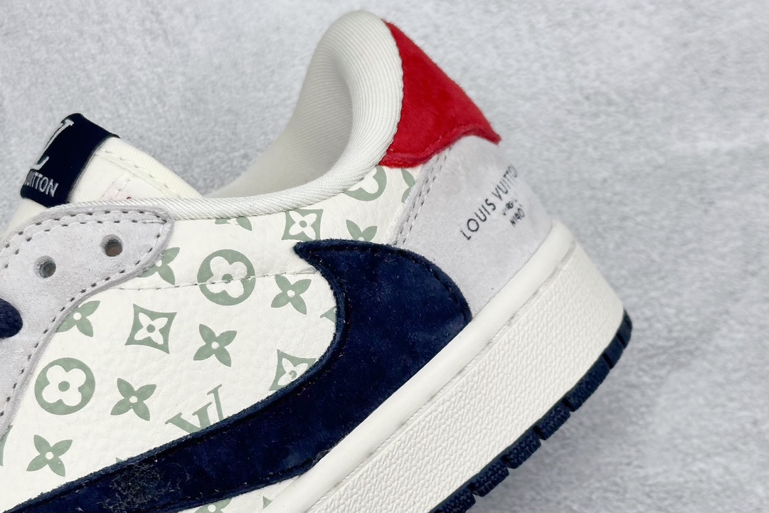 K版 Travis Scott x Nike Air Jordan 1 Low x Louis Vuitton Air Jordan 1 Low 反转翻毛白蓝红倒钩 YQ2088-668