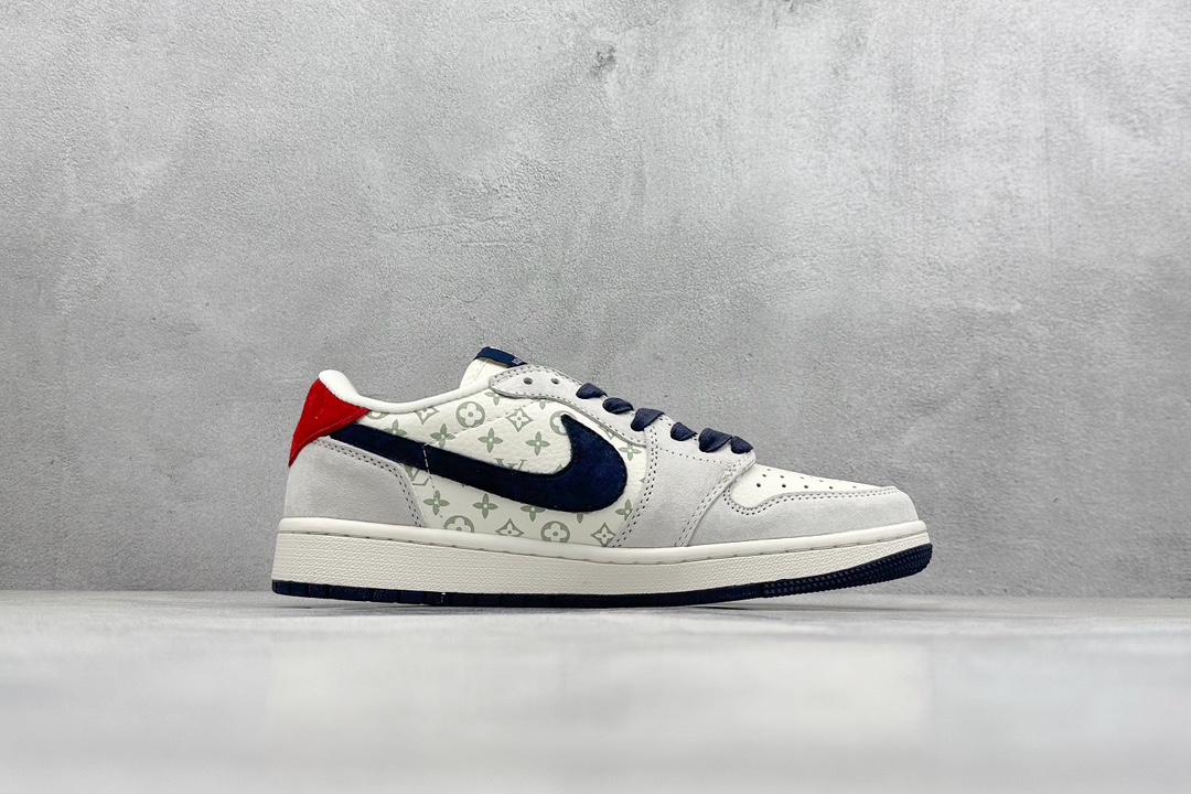 K版 Travis Scott x Nike Air Jordan 1 Low x Louis Vuitton Air Jordan 1 Low 反转翻毛白蓝红倒钩 YQ2088-668