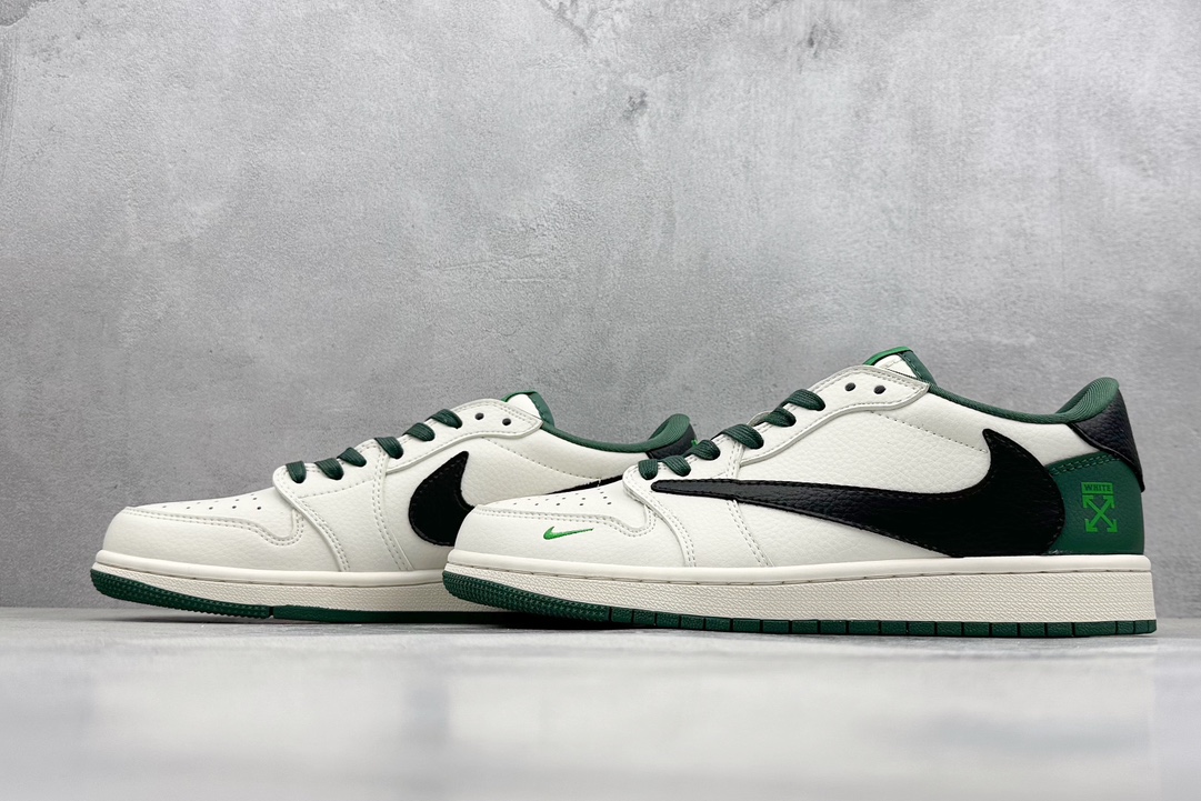 Travis Scott x Nike Air Jordan 1 Low x OFF-WHITE 三方联名 Air Jordan 1 Low 反转米白黑绿倒钩 JJ5288-011