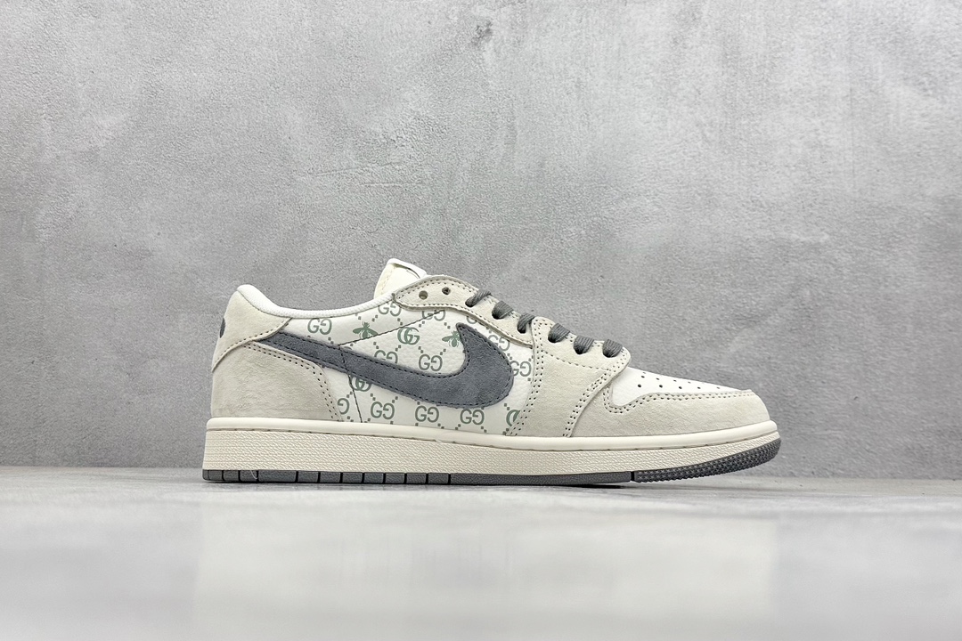 Travis Scott x Nike Air Jordan 1 Low x GUCCI 三方联名 Air Jordan 1 Low 反转米白灰小蜜蜂倒钩 SJ2068-107