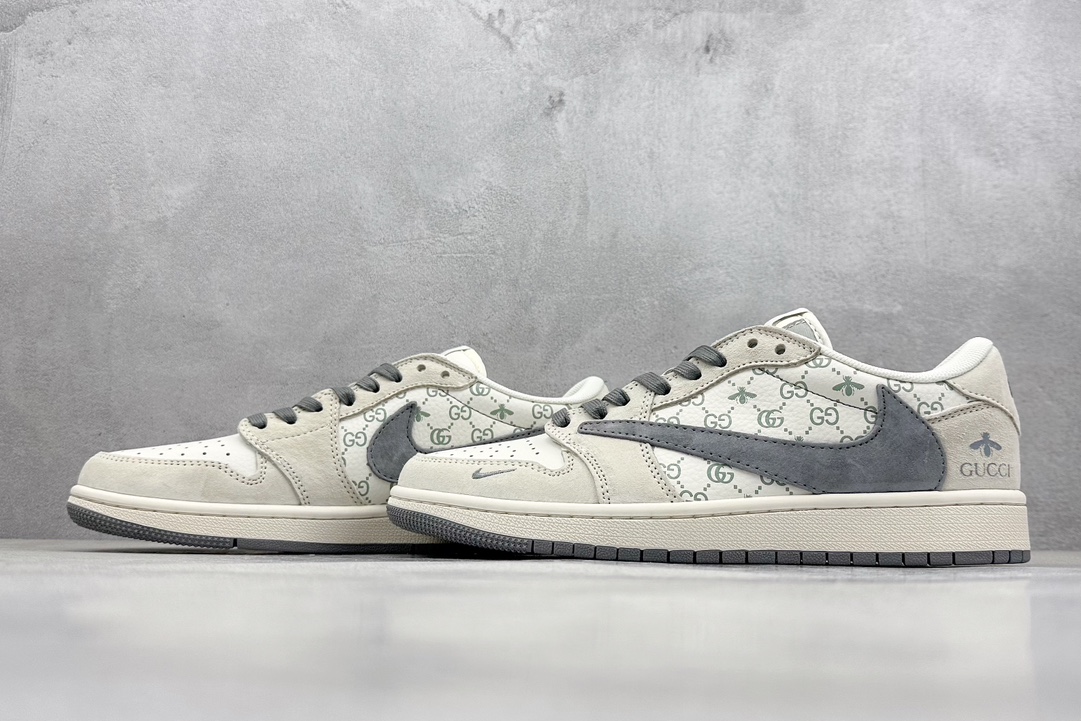 Travis Scott x Nike Air Jordan 1 Low x GUCCI 三方联名 Air Jordan 1 Low 反转米白灰小蜜蜂倒钩 SJ2068-107