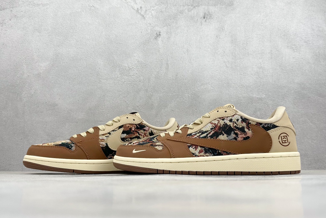 Travis Scott x Nike Air Jordan 1 Low x CLOT 三方联名 Air Jordan 1 Low 反转迷彩棕黄倒钩 JH6088-610