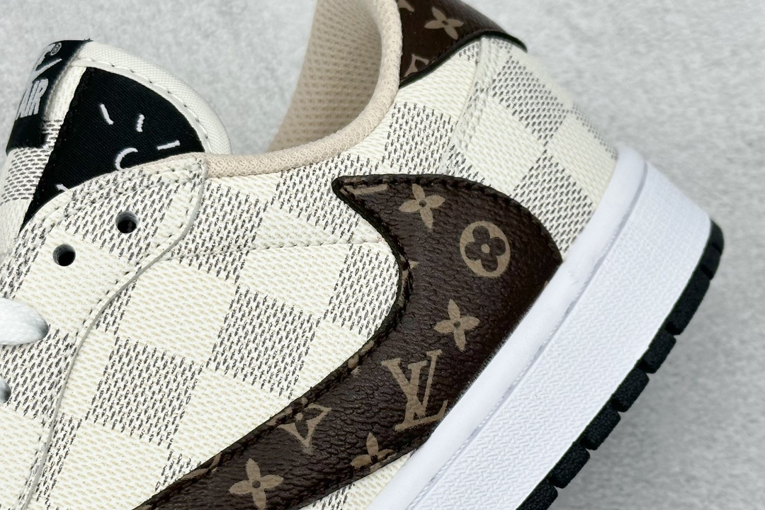 K版 Fragment x Travis Scott x LV Air Jordan 1 Low 三方联名倒钩  DM7866-616