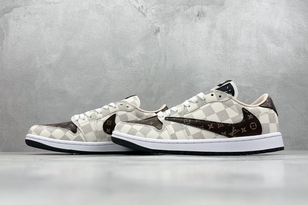 K版 Fragment x Travis Scott x LV Air Jordan 1 Low 三方联名倒钩  DM7866-616