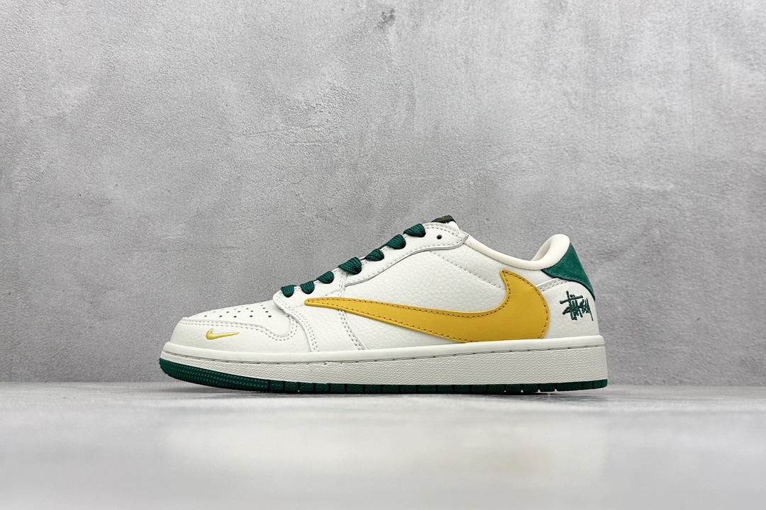 Travis Scott x Nike Air Jordan 1 Low x Stussy 三方联名 Air Jordan 1 Low 反转米黄绿倒钩  JH6088-702