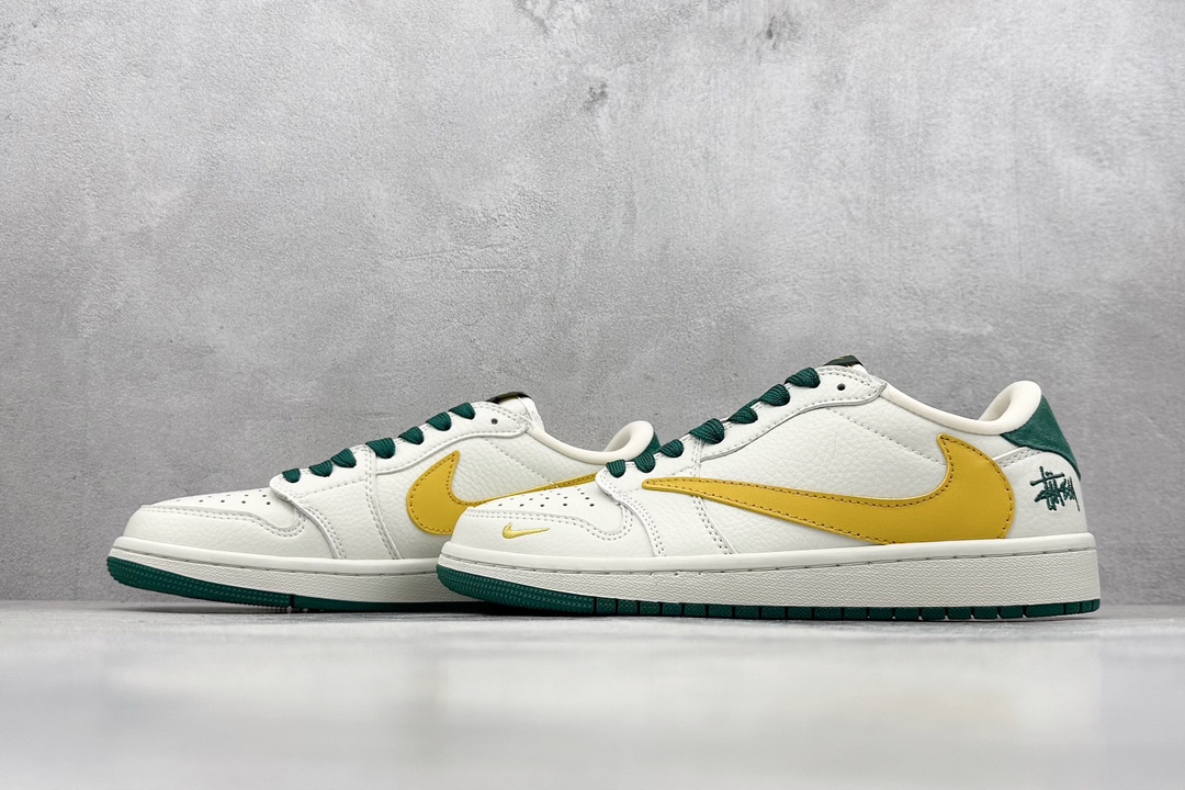 Travis Scott x Nike Air Jordan 1 Low x Stussy 三方联名 Air Jordan 1 Low 反转米黄绿倒钩  JH6088-702