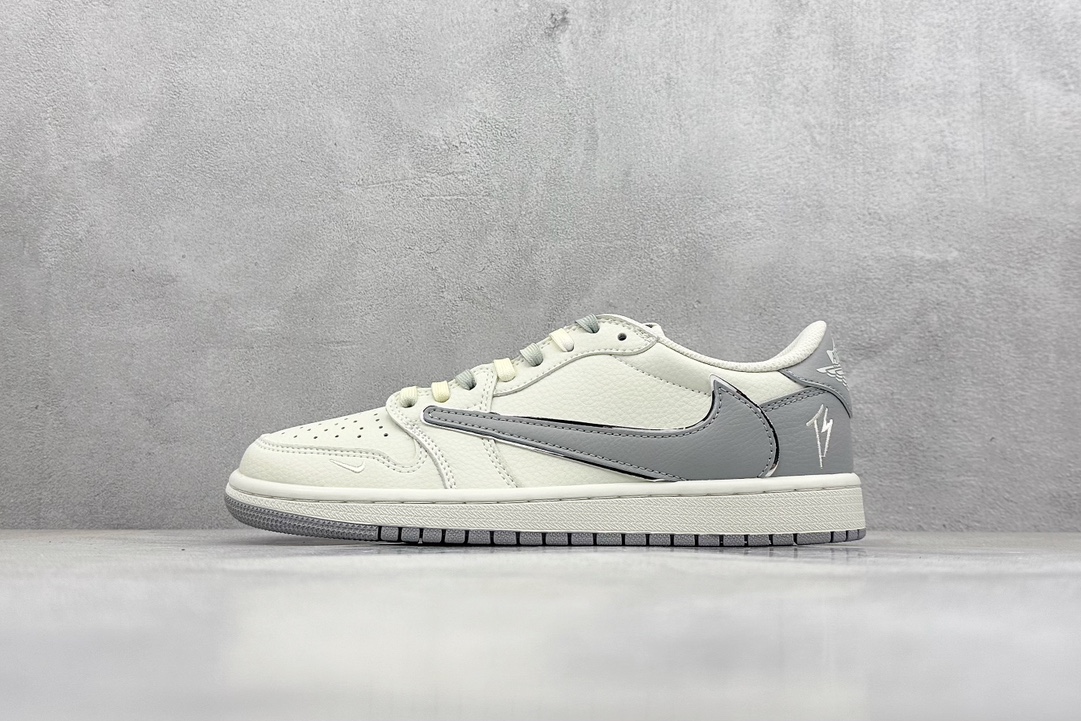 Travis Scott x Fragment Design x Air Jordan 1 Low OG SP AJ1 乔1 TS联名-米白简约灰 低帮文化休闲板鞋 DM7866-021