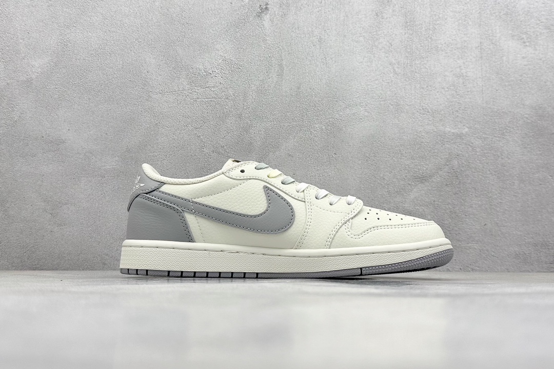 Travis Scott x Fragment Design x Air Jordan 1 Low OG SP AJ1 乔1 TS联名-米白简约灰 低帮文化休闲板鞋 DM7866-021