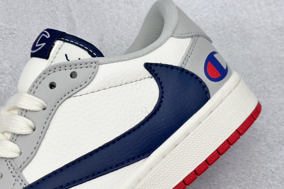 A Travis Scott x Nike Air Jordan 1 Low x Champion 灰深蓝 Air Jordan 1 Low 反转灰深蓝倒钩 QY1188-112