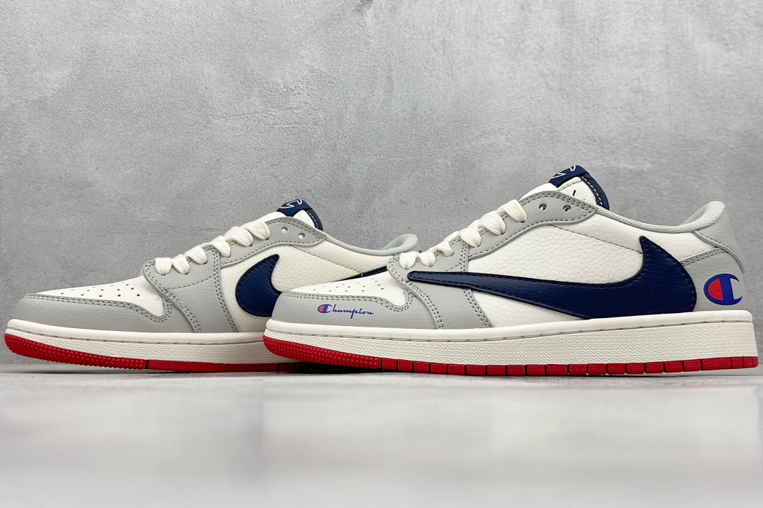 A Travis Scott x Nike Air Jordan 1 Low x Champion 灰深蓝 Air Jordan 1 Low 反转灰深蓝倒钩 QY1188-112