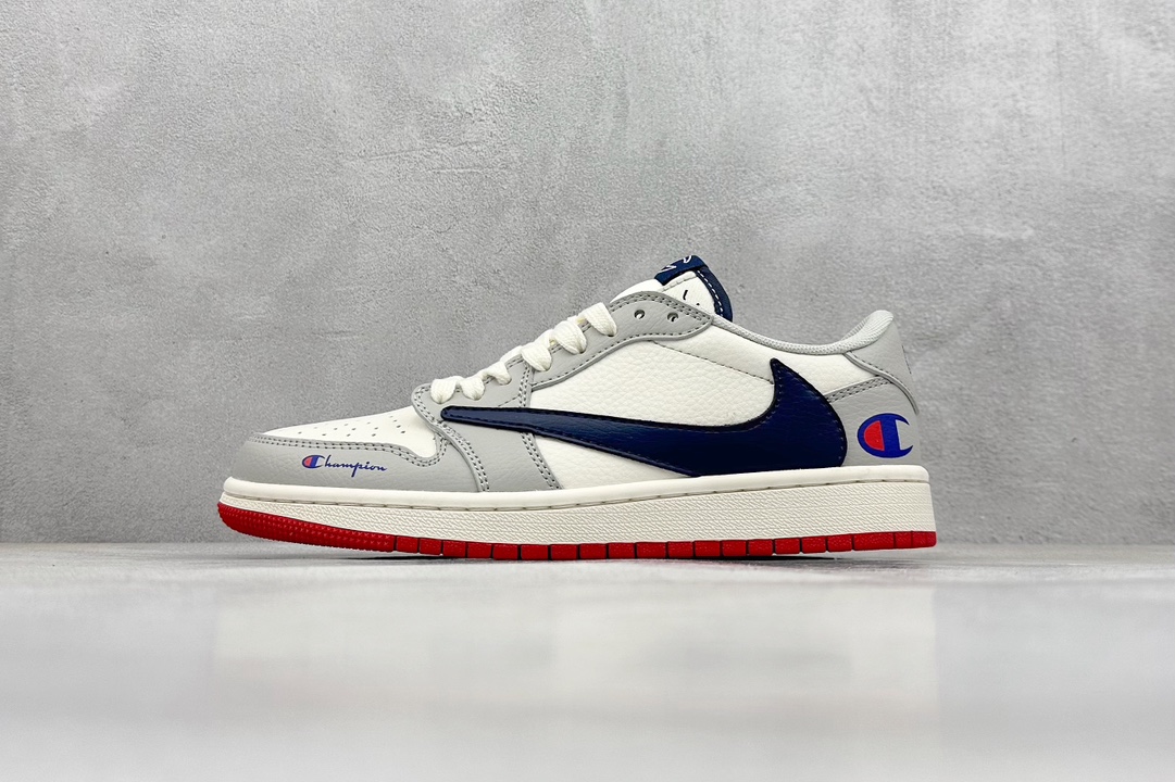 A Travis Scott x Nike Air Jordan 1 Low x Champion 灰深蓝 Air Jordan 1 Low 反转灰深蓝倒钩 QY1188-112